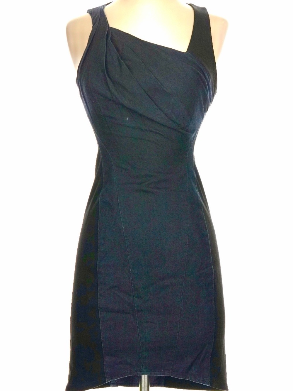 Helmut Lang Denim and Black Draped Mini Dress